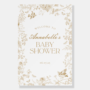Gold Toile De Jouy Floral Baby Shower Welcome Sign