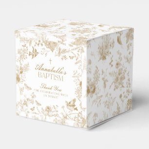 Gold Toile De Jouy Floral Baptism Favor Boxes