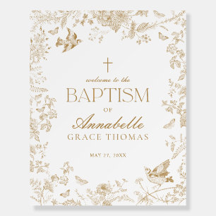 Gold Toile De Jouy Floral Baptism Welcome Sign
