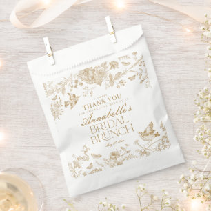 Gold Toile De Jouy Floral Bridal Brunch Dessert Favor Bag