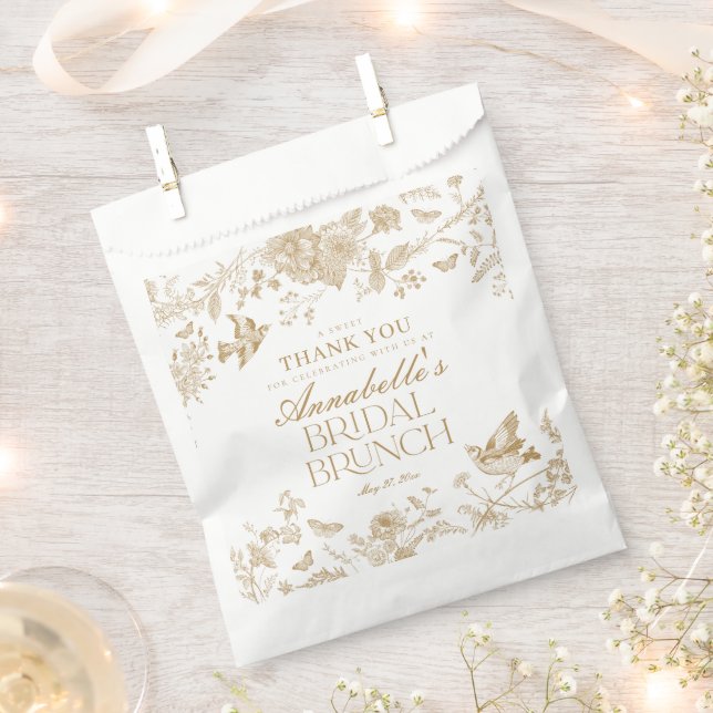 Gold Toile De Jouy Floral Bridal Brunch Dessert Favor Bag (Clipped)