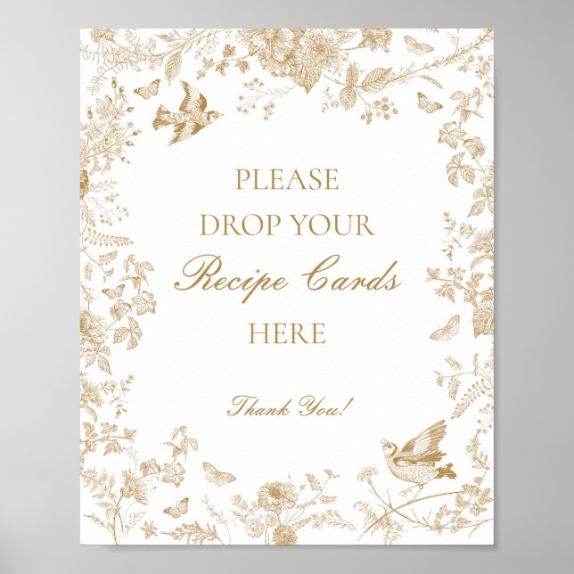Gold Toile De Jouy Floral Share a Recipe Bridal Poster (Front)