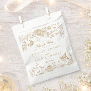Gold Toile De Jouy Floral Wedding Dessert Favor Bag