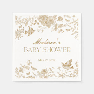 Gold Toile De Jouy Vintage Floral Baby Shower Napkins