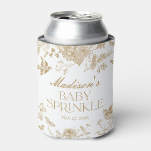 Gold Toile De Jouy Vintage Floral Baby Sprinkle Can Cooler