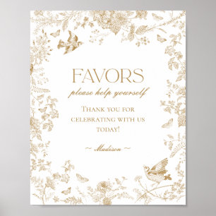 Gold Toile De Jouy Vintage Floral Favors Sign