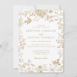 Gold Toile De Jouy Vintage French Floral Wedding Invitation
