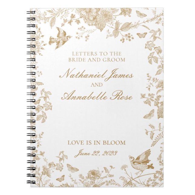 Gold Toile De Jouy Wedding Letters Bride and Groom Notebook (Front)