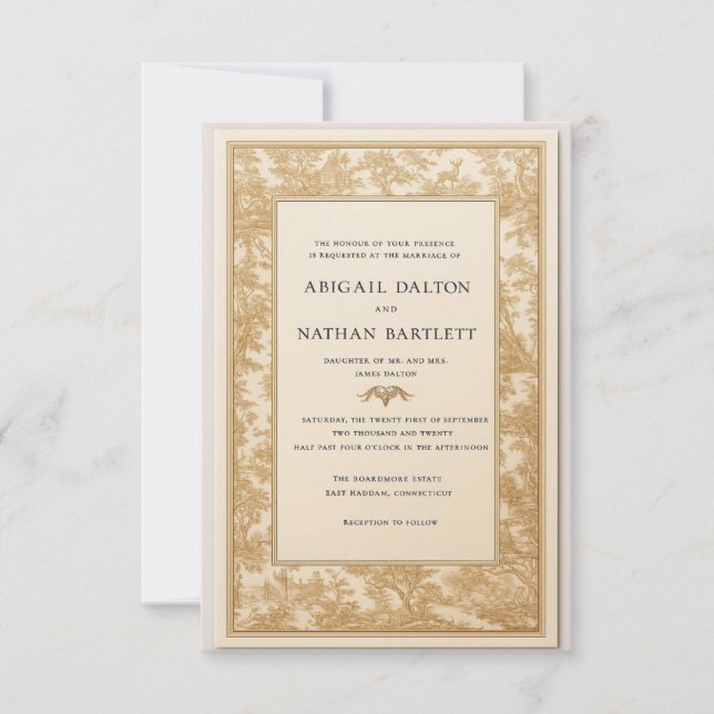 Gold Toile Wedding Invitation (Gilded Heirloom) (Front)