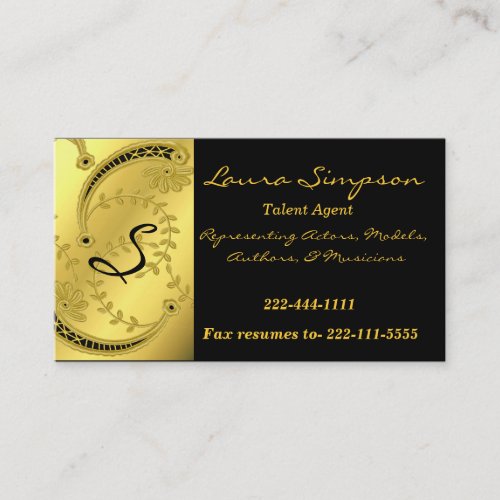 Gold Tone and Black Monogram business card