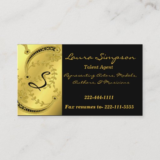 Customizable Gold Tone and Black Monogram business card