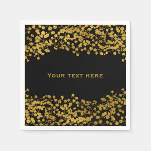 Gold Tone Baby's Breath Black Elegant Floral Napkins