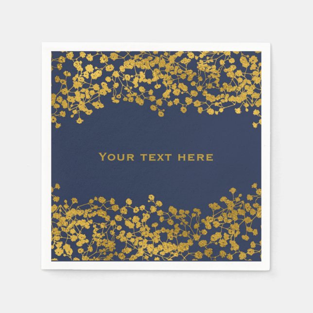 Gold Tone Baby's Breath Blue Elegant Floral Napkins (Front)