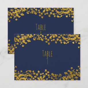 Gold Tone Baby's Breath Blue Elegant Table Number