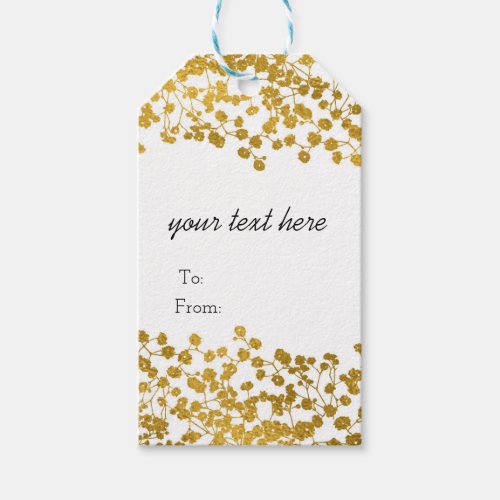 Gold Tone Babys Breath White Elegant Floral Gift Tags