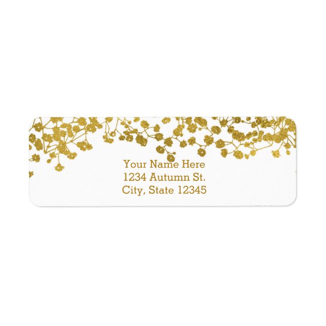 Gold Tone Baby's Breath White Elegant Invitation Label (Front)