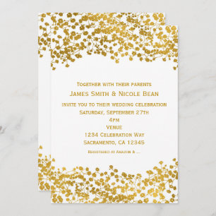 Gold Tone Baby's Breath White Elegant Invitations