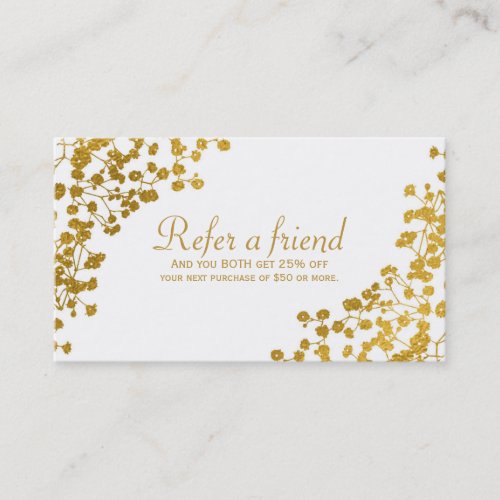 Gold Tone Babys Breath White REFER A FRIEND Card