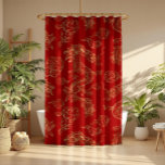 Gold Tone Chinese Dragon and Red Shower Curtain