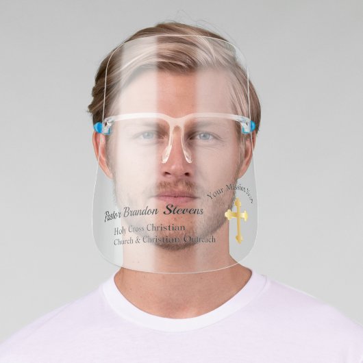 Gold Tone Cross Pastor | Priest | Church Member Face Shield (Insitu)