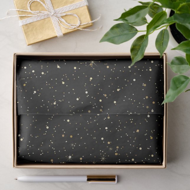 Gold tone glitter and sparkles on black tissue paper (Gift)
