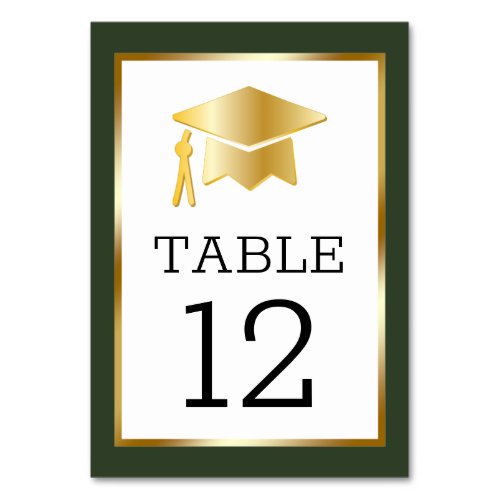 Gold Tone Grad Cap on Dk Green Classy Graduation Table Number