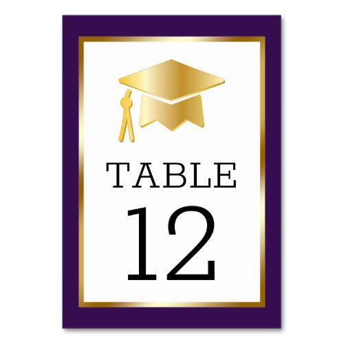 Gold Tone Grad Cap on Dk Purple Classy Graduation Table Number