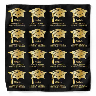 Gold Tone Grad Graduation Cap Name School Class Bandana