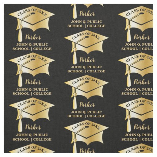 Gold Tone Graduation Cap Name Class Year School Fabric