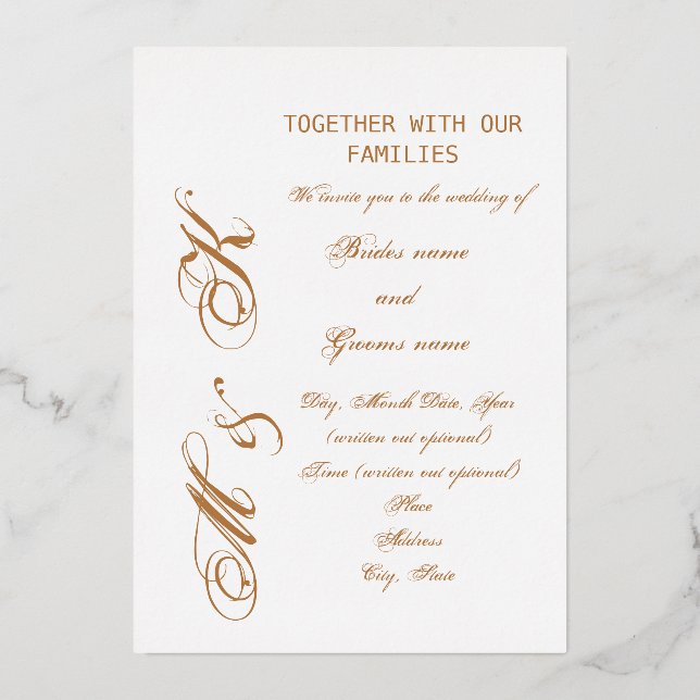 “Gold Tone Lettering”Wedding Foil Invitation (Front)