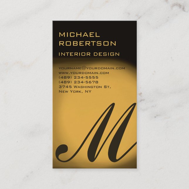 Gold Tone Monogram Interior Designer Business Card (Front)