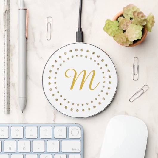 Gold Tone Monogram Wireless Charger (Desk)