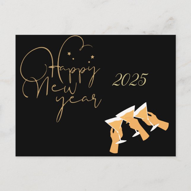 gold tone new years eve postcard (Front)