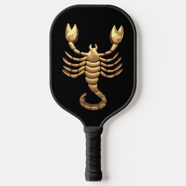 Gold Tone Scorpio Scorpion Symbol Zodiac Pickleball Paddle (Front)