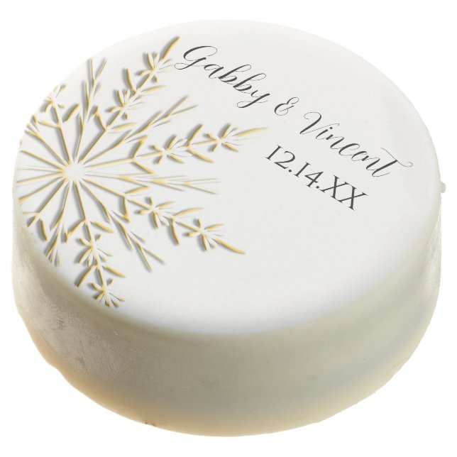 Gold Tone Snowflake on White Winter Wedding Favor (Angled)