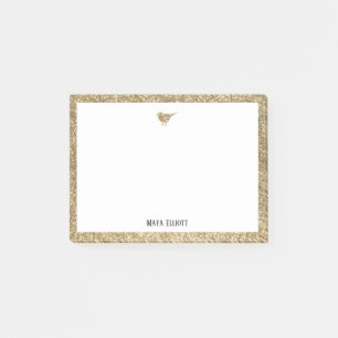 Gold-Toned Faux Glitter Bird & Border w/ White Post-it Notes