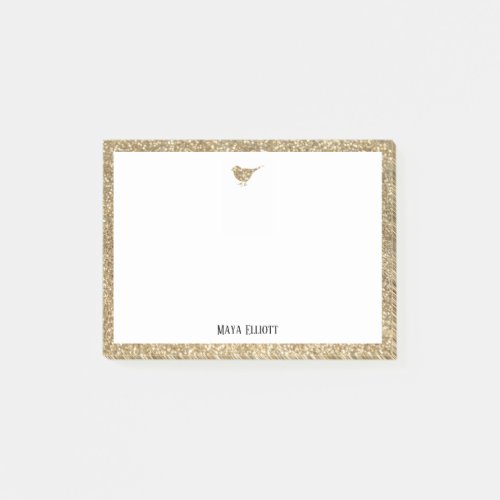 Gold_Toned Faux Glitter Bird  Border w White Post_it Notes