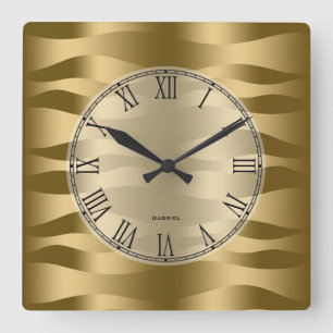 Gold Tones Abstract Wavy Zebra Stripes Pattern Square Wall Clock