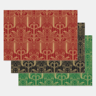 Gold tones Art Deco pattern Wrapping Paper Sheets