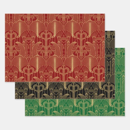 Gold tones Art Deco pattern Wrapping Paper Sheets