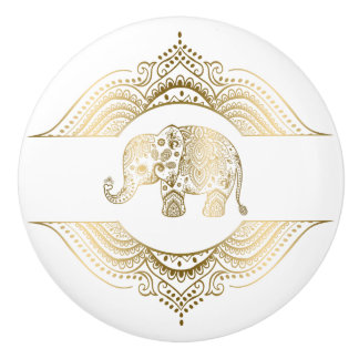 Gold Tones Cute Elephant & Lace Ceramic Knob