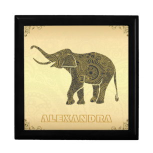 Gold Tones Elephant-Custom Monogram Keepsake Box