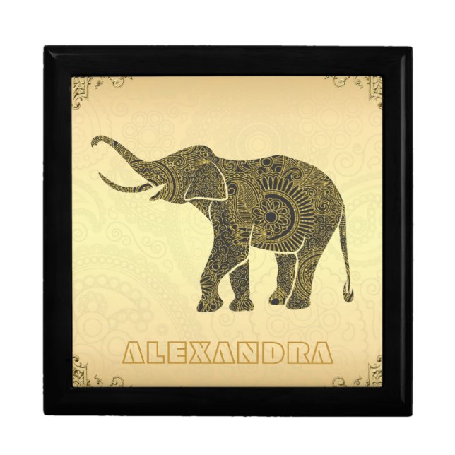 Gold Tones Elephant-Custom Monogram Keepsake Box (Front)