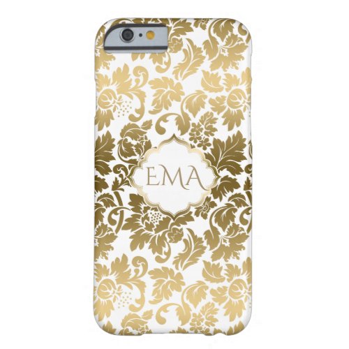 Gold Tones Floral Damasks Over White Background Barely There iPhone 6 Case
