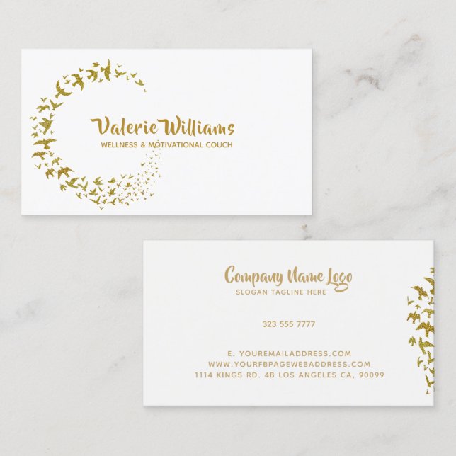Gold Tones Flying Birds Inspirational Design Business Card (Front/Back)