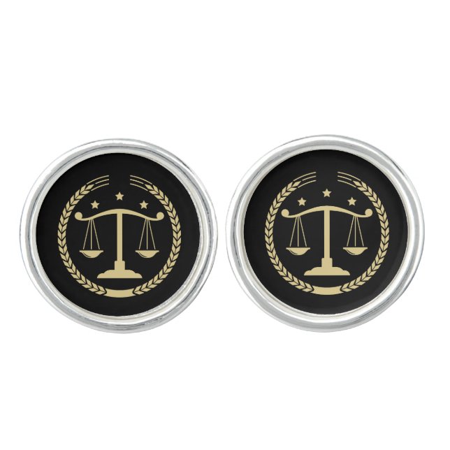 Gold tones Justice Logo On Black Background Cufflinks (Front)