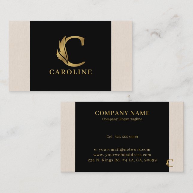 Gold tones letter C floral decorative Business Card (Front/Back)