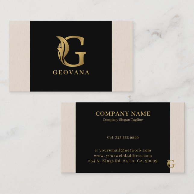 Gold tones letter G floral decorative Business Card (Front/Back)
