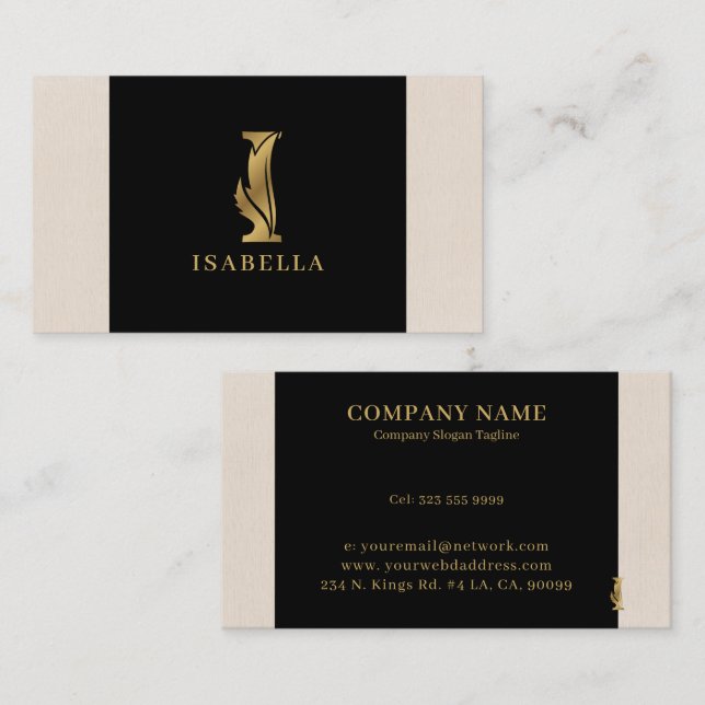 Gold tones letter I floral decorative Business Card (Front/Back)
