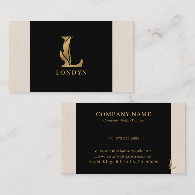 Gold tones letter L floral decorative Business Card (Front/Back)